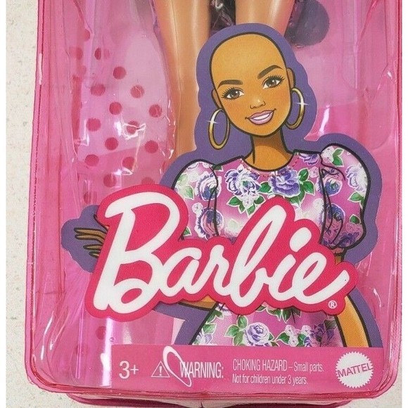 Barbie Fashionistas Doll #150 with No-Hair Look Wearing Pink Floral Dress Toy - Picture 3 of 10